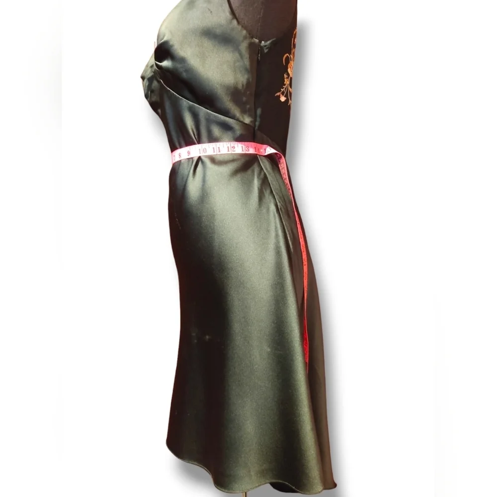 Satin dress with embroidery. Size 10. Plunging Neckline. - Picture 5 of 12